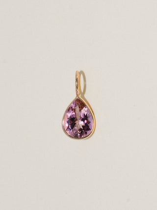 no tricks Pink Tourmaline Teardrop Cut Charm in Yellow 14k Gold
