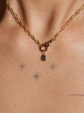 Last Lake Green Tourmaline Oval Cut Charm in Yellow 14k Gold