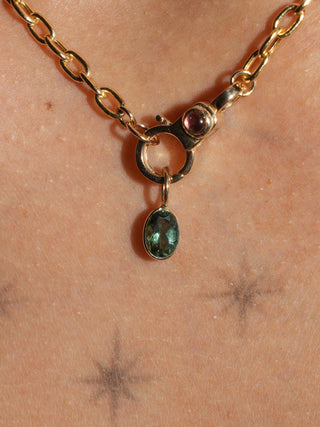 Last Lake Green Tourmaline Oval Cut Charm in Yellow 14k Gold
