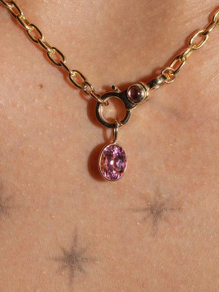 Cold cheeks Pink Tourmaline Oval Cut Charm in Yellow 14k Gold
