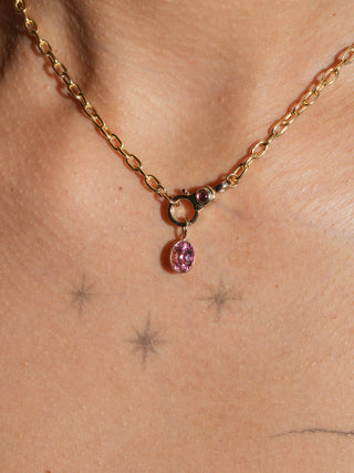Cold cheeks Pink Tourmaline Oval Cut Charm in Yellow 14k Gold