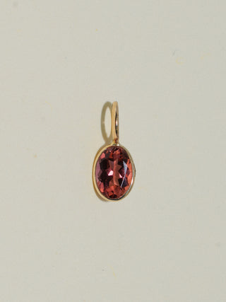 Hoopoe Pink Tourmaline Oval Cut Charm in Yellow 14k Gold