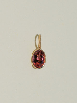 Hoopoe Pink Tourmaline Oval Cut Charm in Yellow 14k Gold