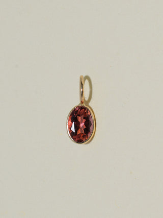 Hoopoe Pink Tourmaline Oval Cut Charm in Yellow 14k Gold