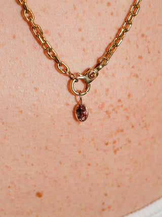 Hoopoe Pink Tourmaline Oval Cut Charm in Yellow 14k Gold