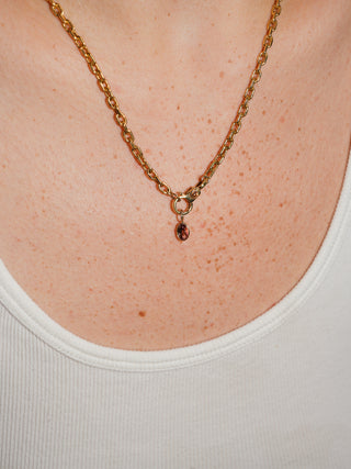 Hoopoe Pink Tourmaline Oval Cut Charm in Yellow 14k Gold