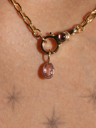 First kiss Pink Tourmaline Oval Cut Charm in Yellow 14k Gold