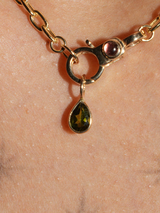 Last Leaf Green Tourmaline Teardrop Cut Charm in Yellow 14k Gold