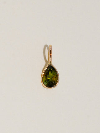 Last Leaf Green Tourmaline Teardrop Cut Charm in Yellow 14k Gold