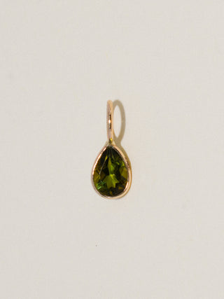 Last Leaf Green Tourmaline Teardrop Cut Charm in Yellow 14k Gold