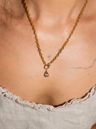Berry Delightful Pink Tourmaline Teardrop Cut Charm in Yellow 14k Gold