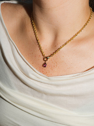 Cheeky Pink Tourmaline Teardrop Cut Charm in Yellow 14k Gold