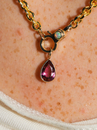 Cheeky Pink Tourmaline Teardrop Cut Charm in Yellow 14k Gold
