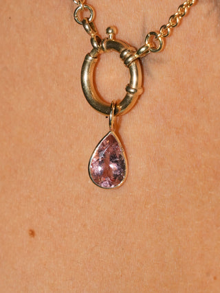 Dressed Up Pink Tourmaline Teardrop Cut Charm in Yellow 14k Gold