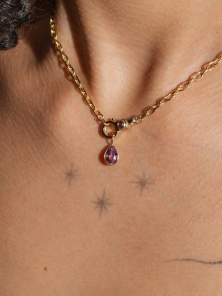 Say you Will Pink Tourmaline Teardrop Cut Charm in Yellow 14k Gold
