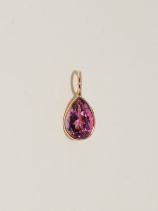 Say you Will Pink Tourmaline Teardrop Cut Charm in Yellow 14k Gold