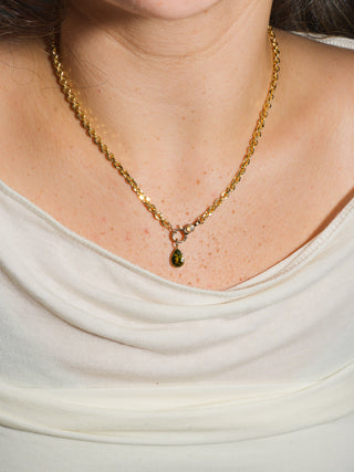 Seeing Things Green Tourmaline Teardrop Cut Charm in Yellow 14k Gold