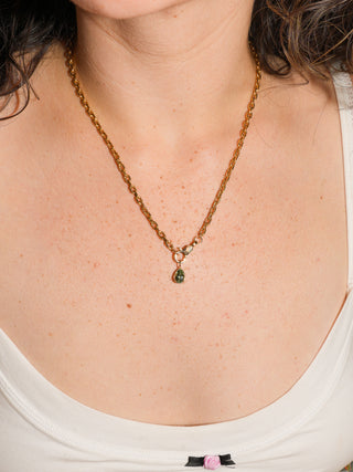 Blissful Green Tourmaline Teardrop Cut Charm in Yellow 14k Gold