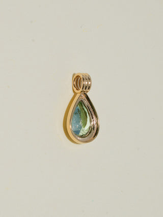 Saged Energy Green Tourmaline Triple Teardrop Cut Charm in Yellow 14k Gold