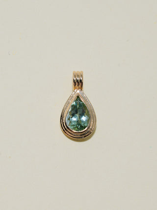 Saged Energy Green Tourmaline Triple Teardrop Cut Charm in Yellow 14k Gold