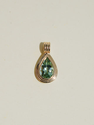 Saged Energy Green Tourmaline Triple Teardrop Cut Charm in Yellow 14k Gold