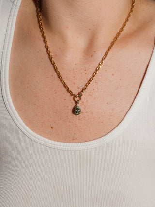 Saged Energy Green Tourmaline Triple Teardrop Cut Charm in Yellow 14k Gold