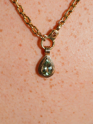 Saged Energy Green Tourmaline Triple Teardrop Cut Charm in Yellow 14k Gold