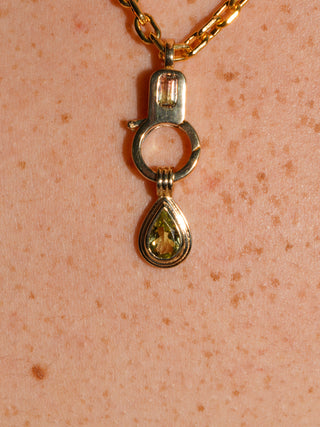 Sea Fog Green Tourmaline Triple Teardrop Cut Charm in Yellow 14k Gold