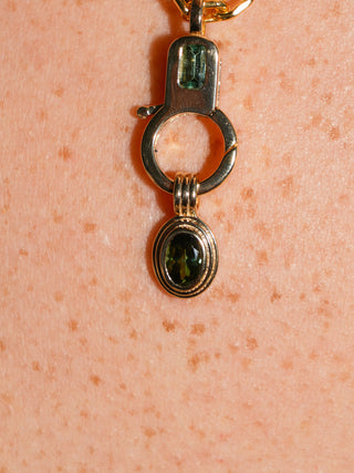 Lucky Clover Green Tourmaline Triple Oval Cut Charm in Yellow 14k Gold