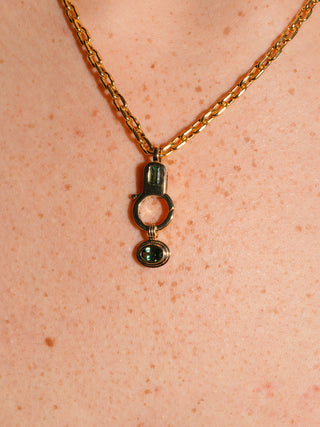Botanical Green Tourmaline Triple East to West Oval Cut Charm in Yellow 14k Gold