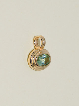 Tonic Bitters Green Tourmaline Triple East to West Oval Cut Charm in Yellow 14k Gold