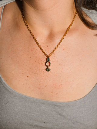 Tonic Bitters Green Tourmaline Triple East to West Oval Cut Charm in Yellow 14k Gold