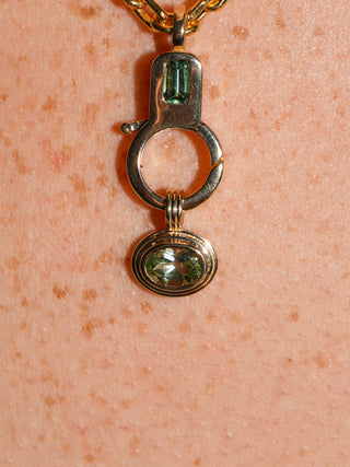 Tonic Bitters Green Tourmaline Triple East to West Oval Cut Charm in Yellow 14k Gold