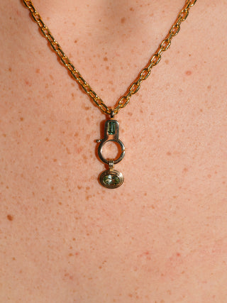 Tonic Bitters Green Tourmaline Triple East to West Oval Cut Charm in Yellow 14k Gold