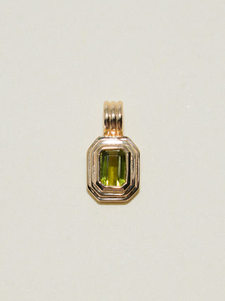Birds of Paradise Green Tourmaline Triple Emerald Cut Charm in Yellow 14k Gold
