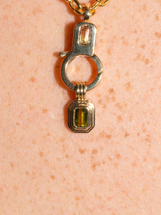 Birds of Paradise Green Tourmaline Triple Emerald Cut Charm in Yellow 14k Gold