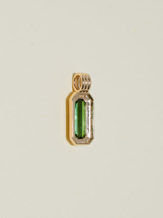 Jungle Kitty Green Tourmaline Triple Baguette Cut Charm in Yellow 14k Gold