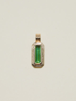 Jungle Kitty Green Tourmaline Triple Baguette Cut Charm in Yellow 14k Gold