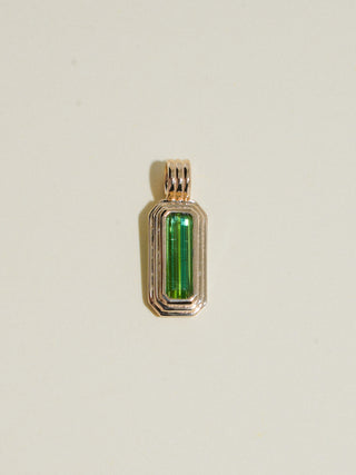Jungle Kitty Green Tourmaline Triple Baguette Cut Charm in Yellow 14k Gold