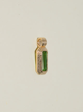 Jungle Kitty Green Tourmaline Triple Baguette Cut Charm in Yellow 14k Gold