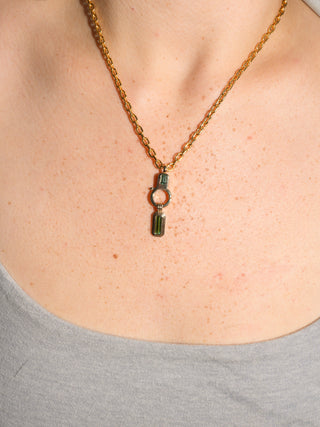 Jungle Kitty Green Tourmaline Triple Baguette Cut Charm in Yellow 14k Gold