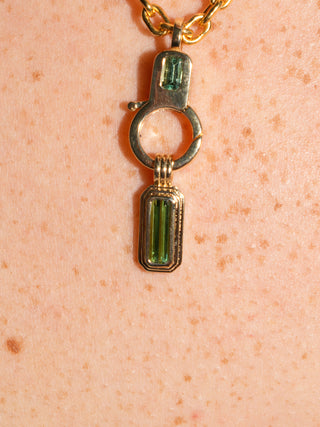 Jungle Kitty Green Tourmaline Triple Baguette Cut Charm in Yellow 14k Gold
