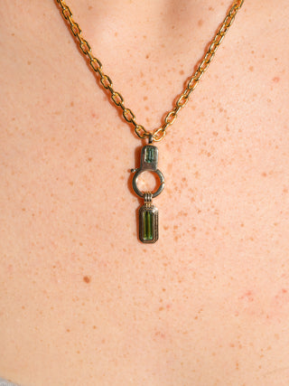 Jungle Kitty Green Tourmaline Triple Baguette Cut Charm in Yellow 14k Gold