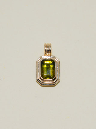 Coruna Green Tourmaline Triple East to West Emerald Cut Charm in Yellow 14k Gold