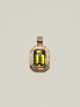 Coruna Green Tourmaline Triple East to West Emerald Cut Charm in Yellow 14k Gold