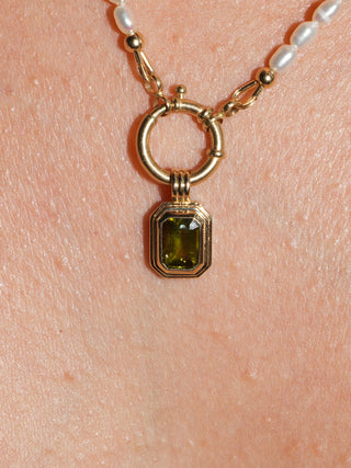 Coruna Green Tourmaline Triple East to West Emerald Cut Charm in Yellow 14k Gold