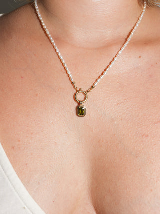 Coruna Green Tourmaline Triple East to West Emerald Cut Charm in Yellow 14k Gold