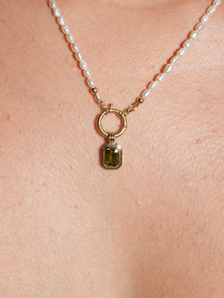 Coruna Green Tourmaline Triple East to West Emerald Cut Charm in Yellow 14k Gold