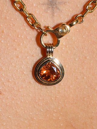 Heat Wave Peach Tourmaline Triple Pear Cut Charm in Yellow 14k Gold