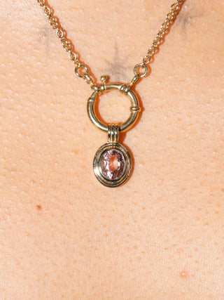 Safari Peach Tourmaline Triple Oval Cut Charm in Yellow 14k Gold
